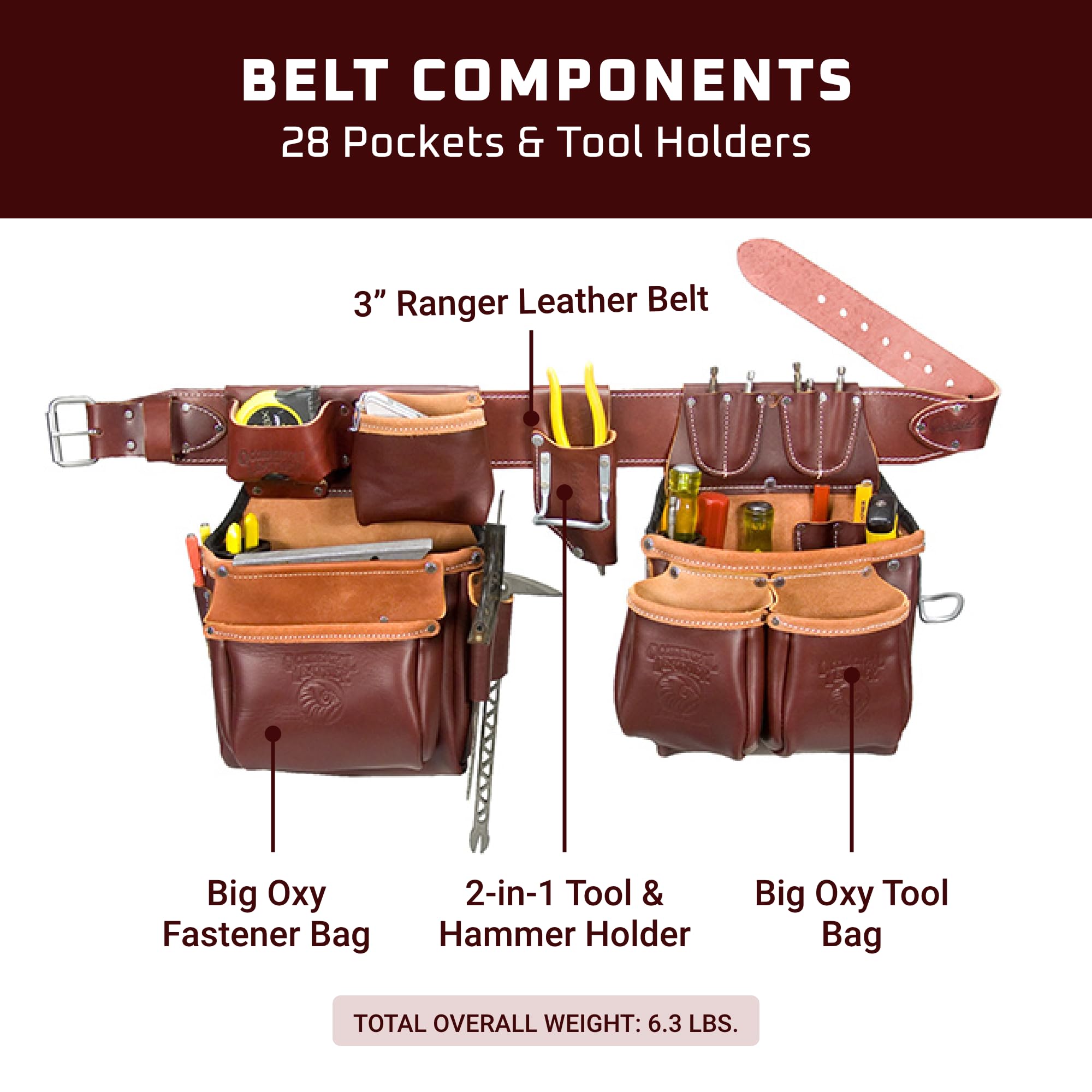 Occidental Leather 腰袋 赤茶色 Occidental Leather Stronghold Big Oxy Set - X-Large - 28 Pockets