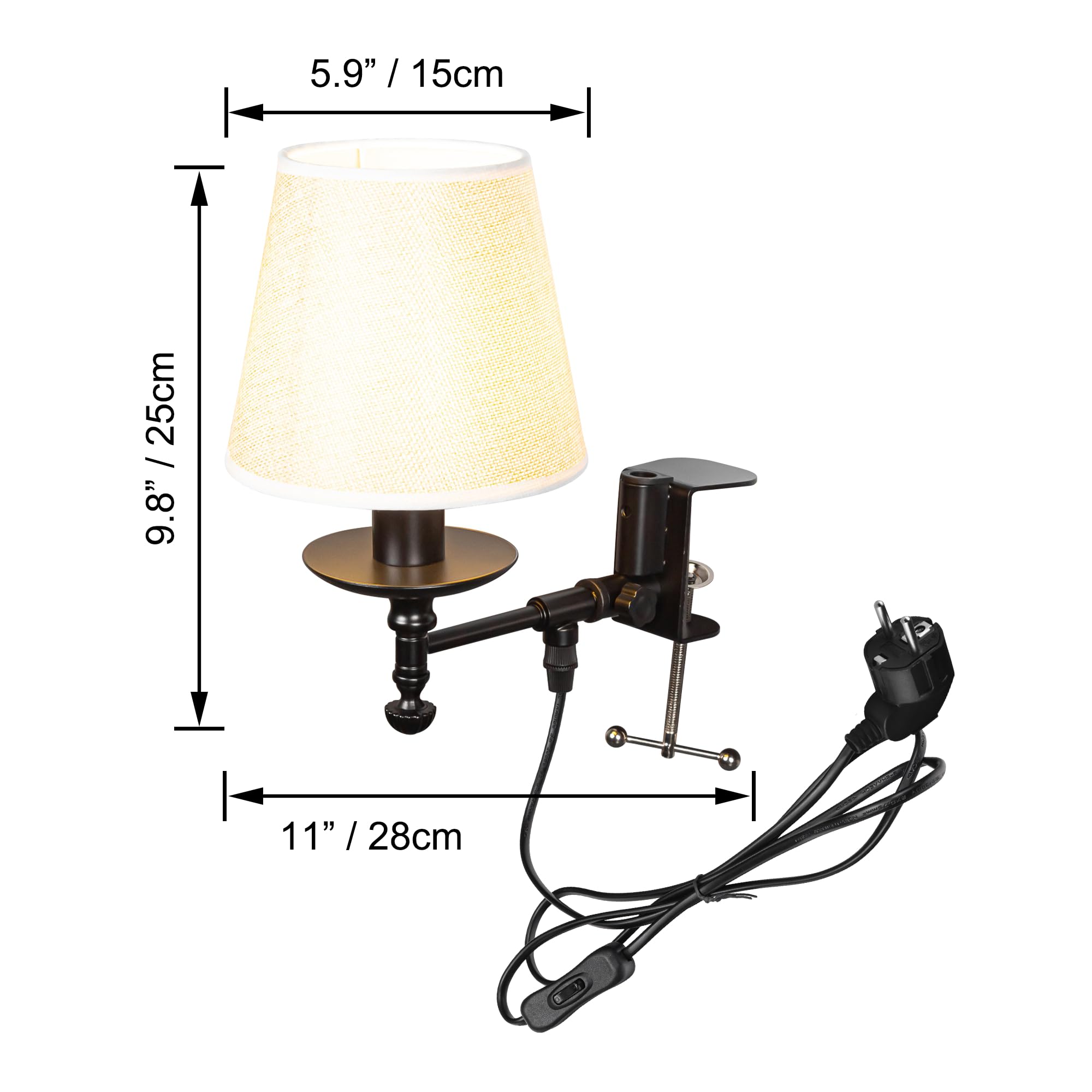 Retro Klemmleuchte,1 Packung Leselampe mit 2,5 m Kabel, Leinenfarbe Nachttischlampe,Augenpflege Schreibtischlampe für Büro Heimgebrauch, E14 Lampenhalterung - B2SJBDJZ2