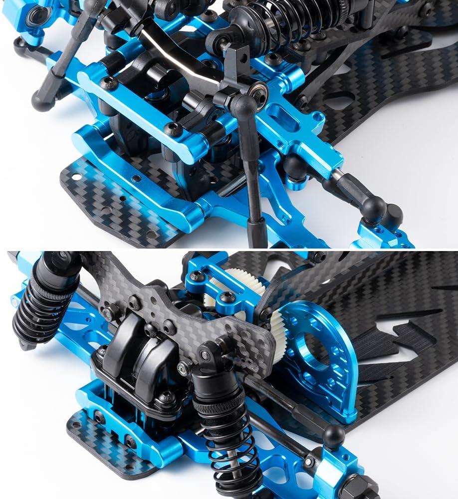 MORLORDY Alloy Metal & Carbon Fiber RC Chassis Frame Kit for Sakura D5 Standard or MINI MR 1/10 RC Flat Road Drift Car, with 4Pcs Wheels Tires Set & Shocks (Sakura D5 Standard + MR)