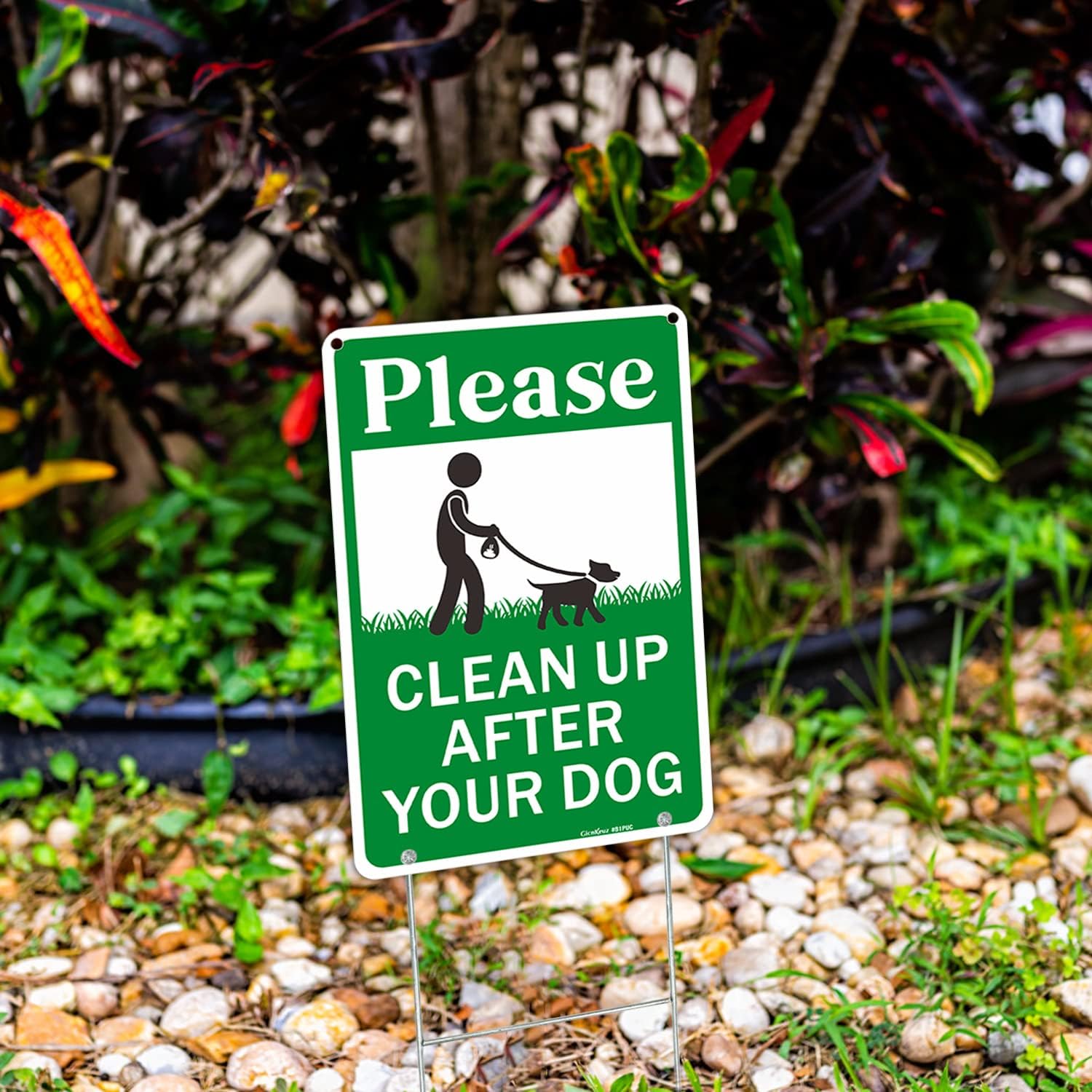 GicnKeuz Metal Clean Up After Your Dog Signs with H-stakes, 12"×8" Aluminum Sign, Fade Resistant/Waterproof Yard Sign, Including Screws, Easy to Install, Outdoor Use (3 Pack)