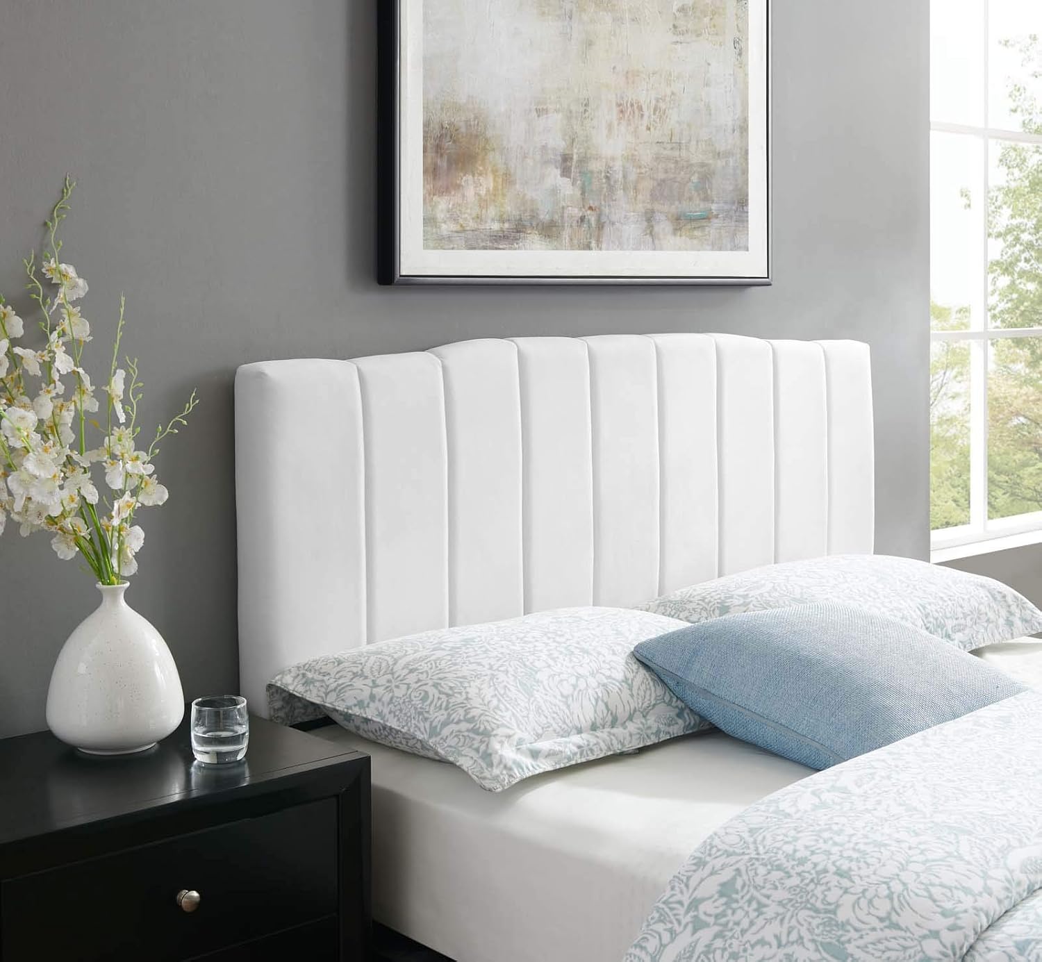 Modway Camilla Channel Tufted Performance Velvet Full/Queen Headboard in White