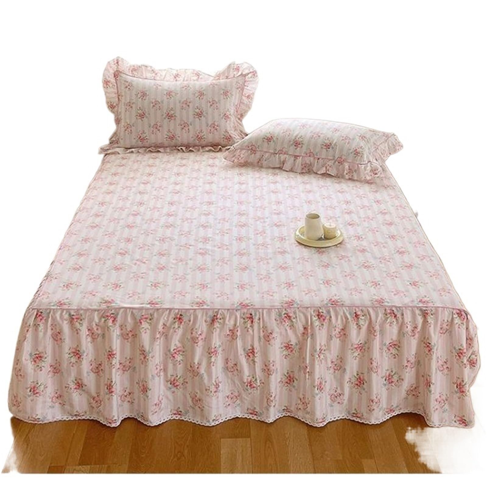 Ruffled Bed Skirt 1pc Floral Ruffles Bed Skirt Bedspread Soft Bedsheet With Elastic Band At Four Corner(No Pillowcase)(M,Queen 152x203cm 1pc)