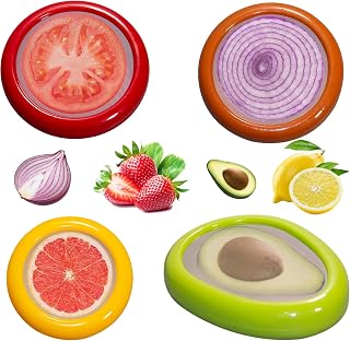 Silicone Fruit Storage Box - Pack of 4 Reusable Storage Containers for Fridge. Ideal Anti - Oxidation Containers for Onions, Tomato, Avocado, Potato and More