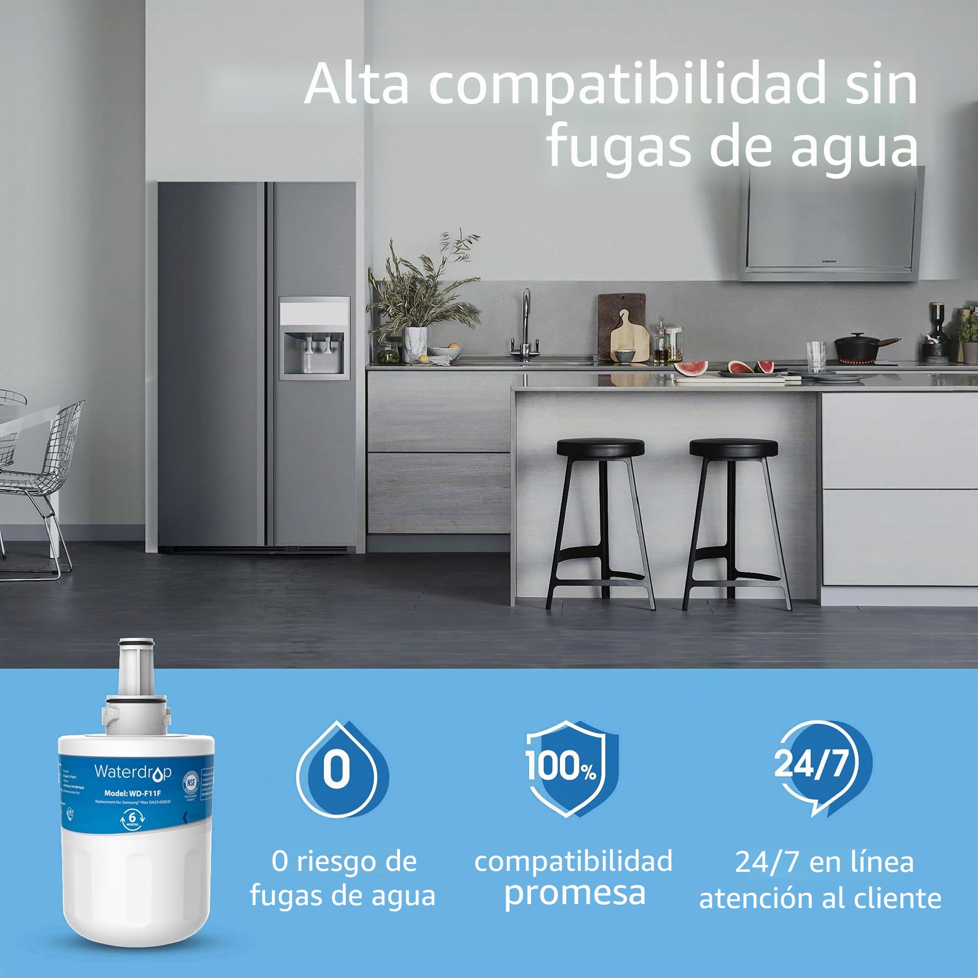 Waterdrop Filtro De Agua Recambio para Samsung® Aqua DA29-00003F, 3 Pack | Compatible Con Samsung® Aqua Pure Plus DA29-00003F, HAFIN1, DA29-00003A, DA29-00003B, DA29-00003A-B, DA61-00159A, DA97-06317A