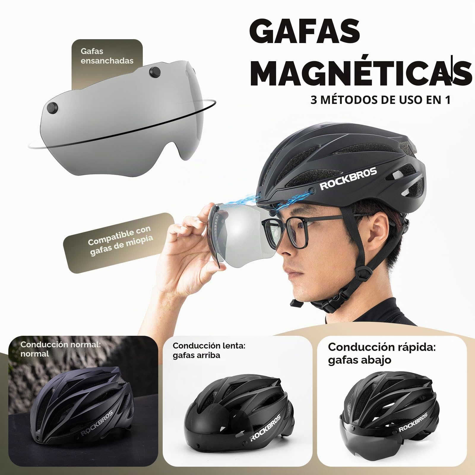 ROCKBROS Casco Bicicleta Adulto con Visera Magnética Extraíble, Casco MTB Bicicleta Carretera Ajustable Casco Ciclismo Ligero con Forro Lavable para Hombre Mujer 58-62cm