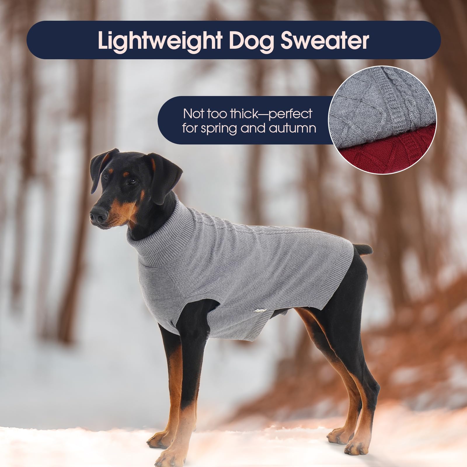 IECOii Lot de 2 pulls à col roulé confortable pour petit chien fille et garçon, chandail en tricot torsadé avec trou pour laisse, pull extensible et doux pour teckel, bordeaux et gris, taille M