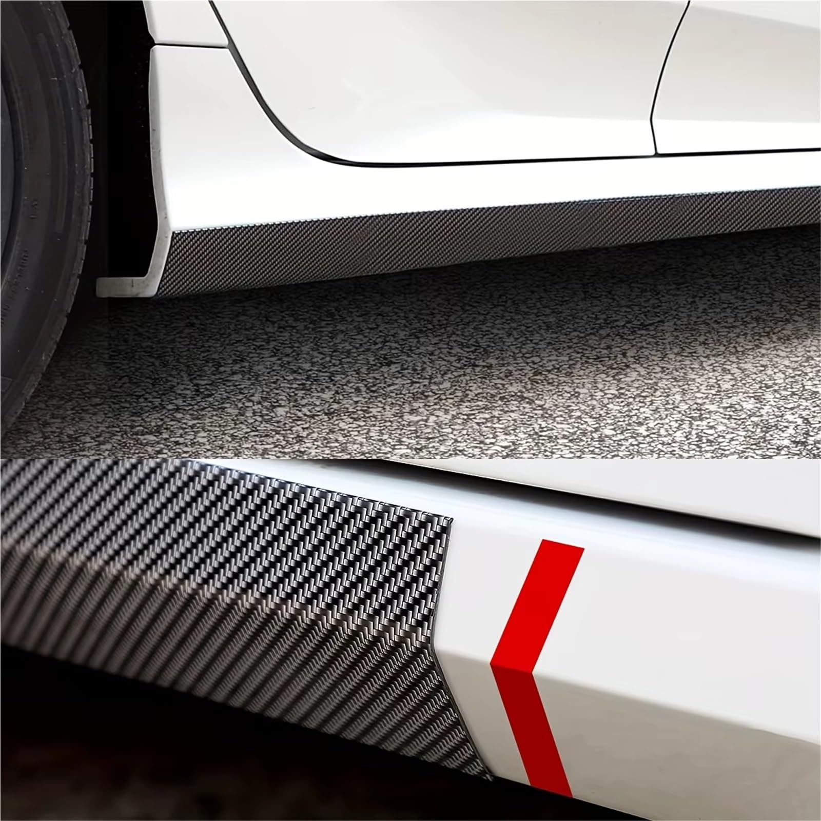 Jupes Latérales Kit Carrosserie Jupes Latérales Universelles À Motif en Fiber De Carbone 3x100cm Jupes Latérales Anti-Rayures Protection Bords pour Voiture(Carbon Fiber)