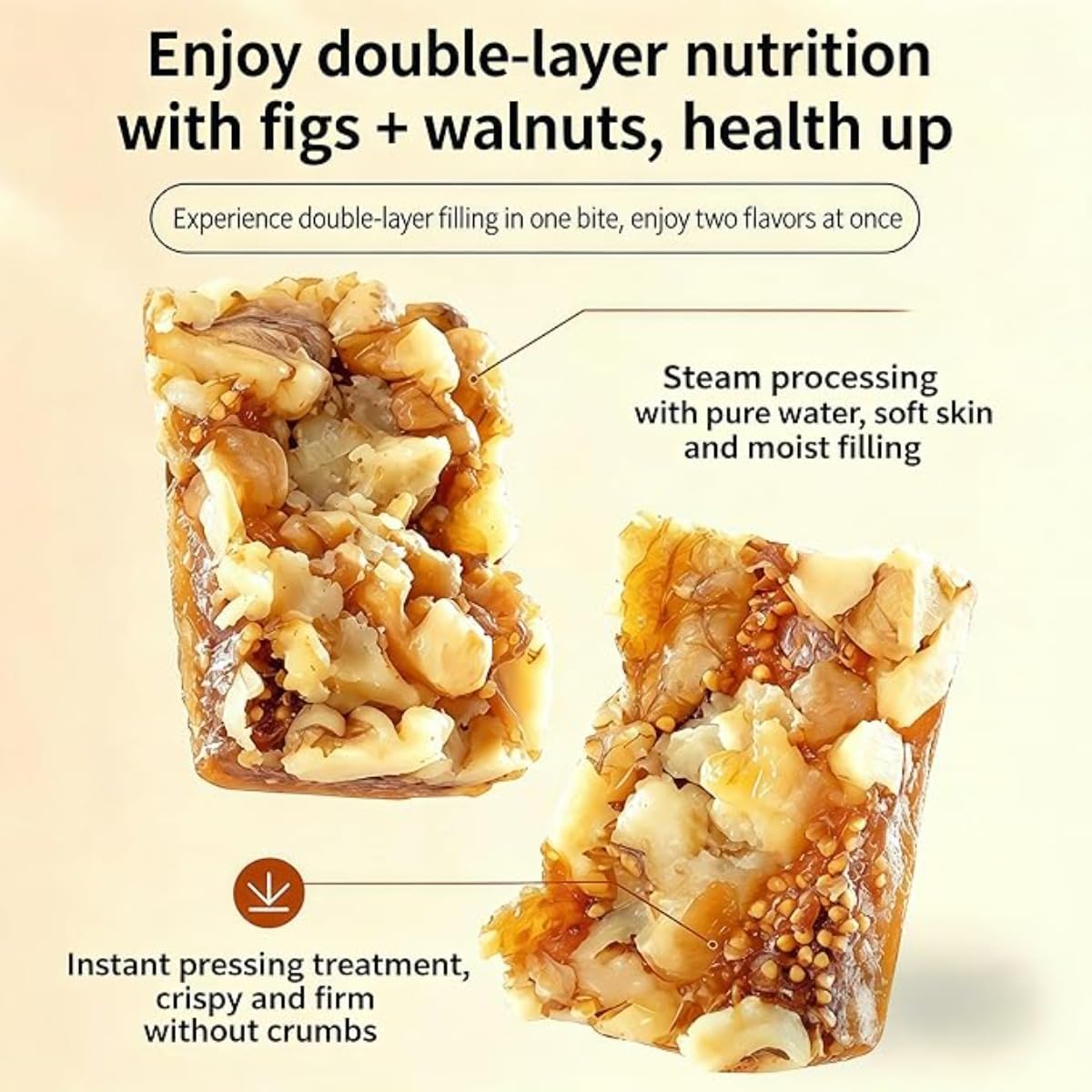 Fig and Walnut Bars, Fig Walnut Two in One Cake,Premium Natural Pure Ingredients,Individually Wrapped, Soft Moist Rich Texture, Non-Dry Non-Astringent,Daily Snack for All Ages (500 g)