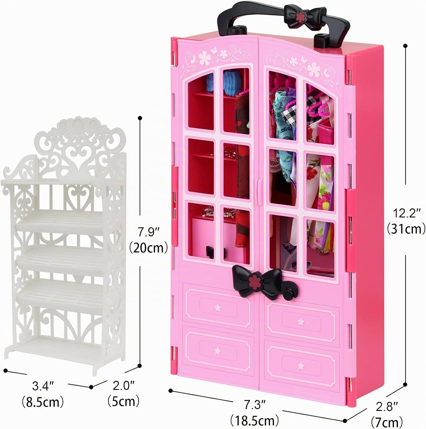 120 Pièces Vêtements et Accessoires avec Armoire pour Poupées 11.5 Pouces | Inclut Robe de Mariage Ensemble, Tenues de Mode Hauts, Pantalons Chaussures, Sacs, Collier, Cintres dans un coffret cadeau