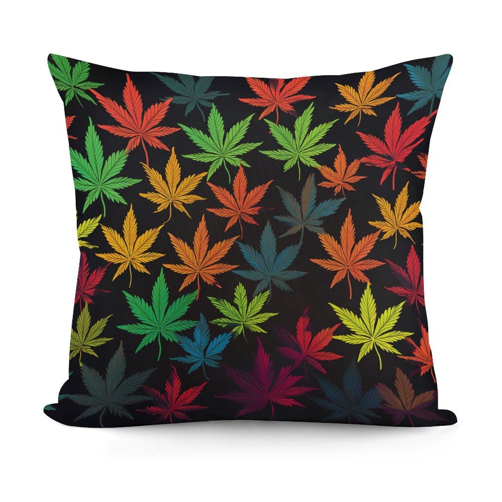 VstaDank Decorative Colorful Cannabis Leaves Throw Pillow Covers Luxury Soft Pillowcases Fluffy Plush Accent Pillow Cases Personalized Square Lumbar Pillows Shells for All Seasons 18" X 18"