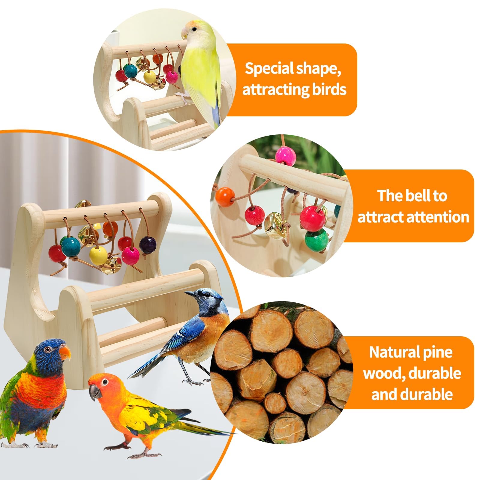 Bird Toys for Parakeets, Bird Perch Toy, Interactive Rocking Parakeet Toys, Enrichment Cockatiel Toy, Wooden Stand for Parakeets Cockatiels Lovebirds Conures Budgies (Interactive Cradle) - image 6