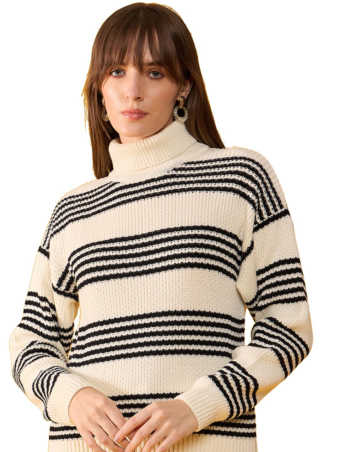 98 north 98 Degree North Women Self Design High Neck Pullover Has A Full Sleeves and Straight Hem-RG1158-OFFWHITE-picture-34