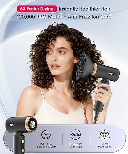 Miniatura 3 de Secador de pelo de viaje, mini secador iónico de doble voltaje para secado rápido, secador de pelo compacto y ligero con difusor magnético para el