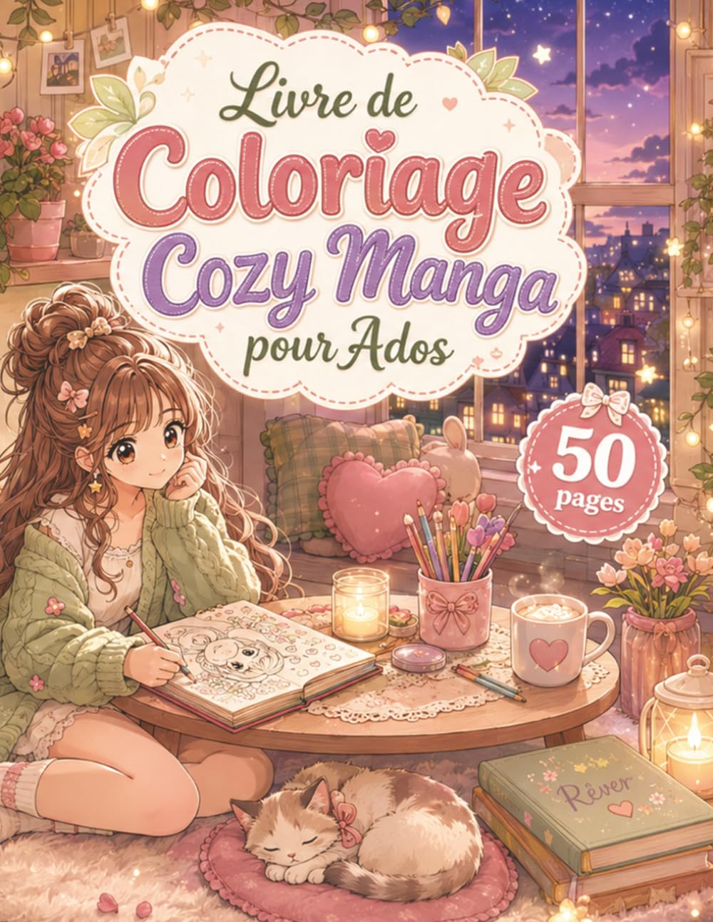 Livre de Coloriage Cozy Manga pour Ados: Activité créative sans écran pour filles, avec dessins kawaii, scènes douces et coloriages relaxants