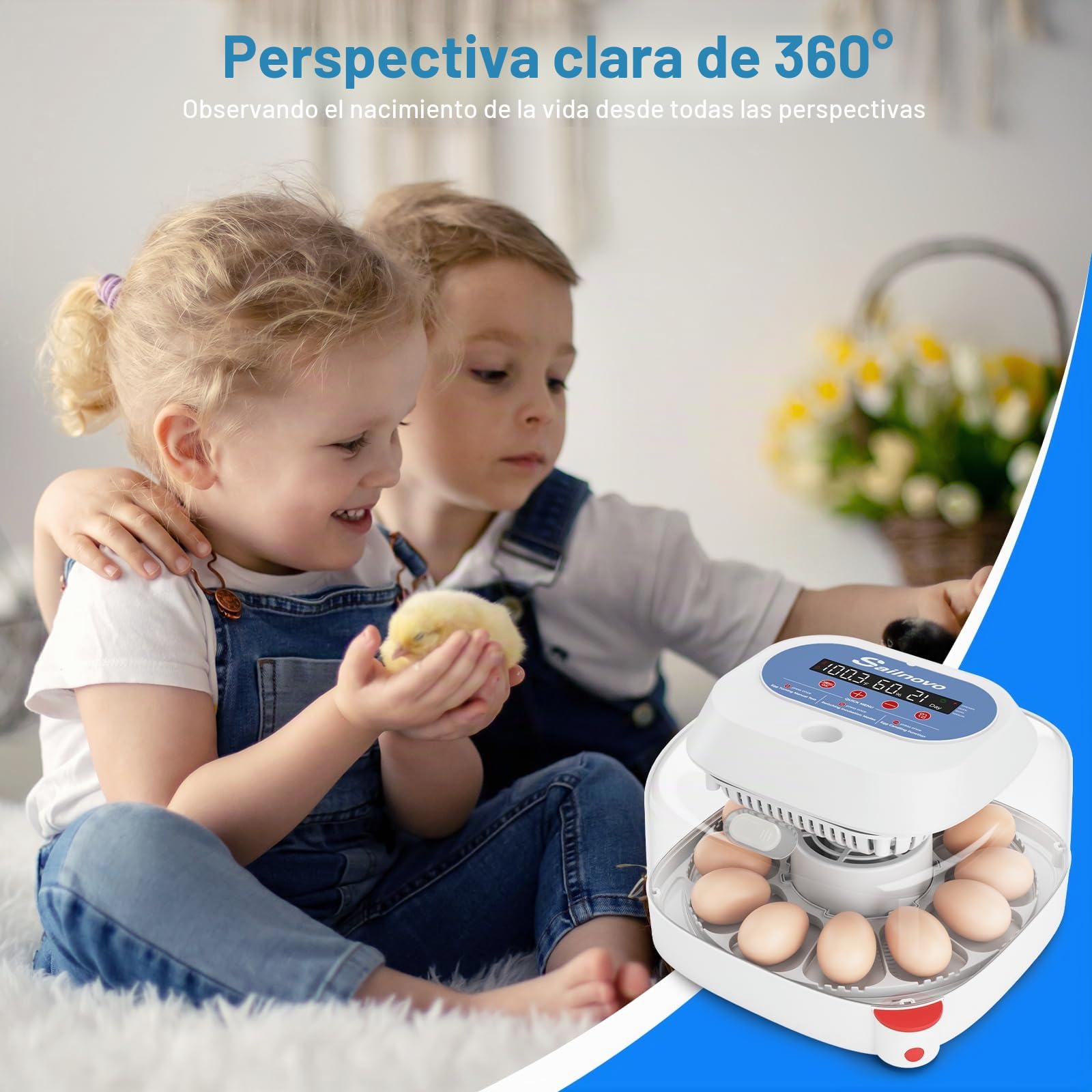 Sailnovo Incubadoras de huevos para incubar, 12 huevos, incubadora para huevos de gallina con 4 modos, visión de 360°, incubadora de huevos con giro automático y control de temperatura, indicador de