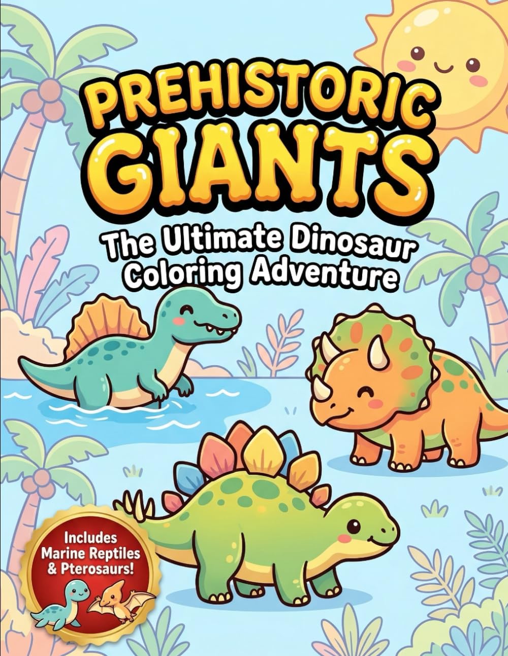 Prehistoric Giants: The Ultimate Dinosaur Coloring Adventure: A Cute Chibi Style Coloring Book for Kids and Toddlers with Marine Reptiles and Pterosaurs
