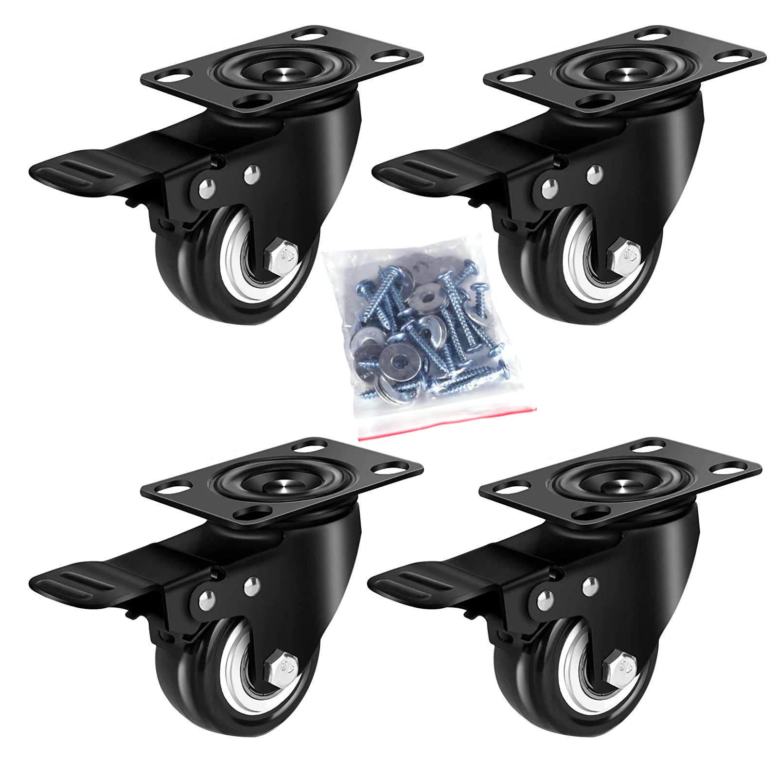 4 Stück Schwerlastrollen 50mm Mit Bremse Für Innen und Außen Bis 200kg Lenkrollen Transportrollen Möbelrollen 2 Zoll 360 Grad Rundum Drehbar Schwarz