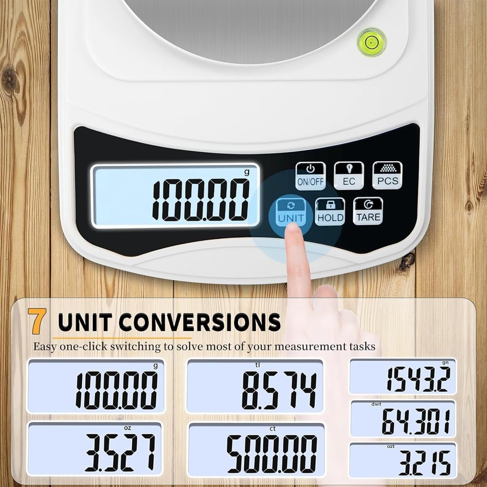 BáScula de Laboratorio Digital, Escala de Gramos 1000G 0.01GAprecisióN, BáScula ElectróNica MultifuncióN de Alta PrecisióN con Peso de 100G