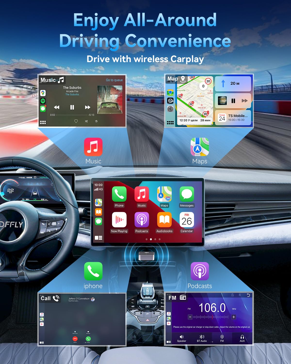 Adaptador CarPlay Inalámbrico 2025, Dongle USB Plug & Play para iPhone iOS 10+, Compatible con Coches con CarPlay (CP1-G)