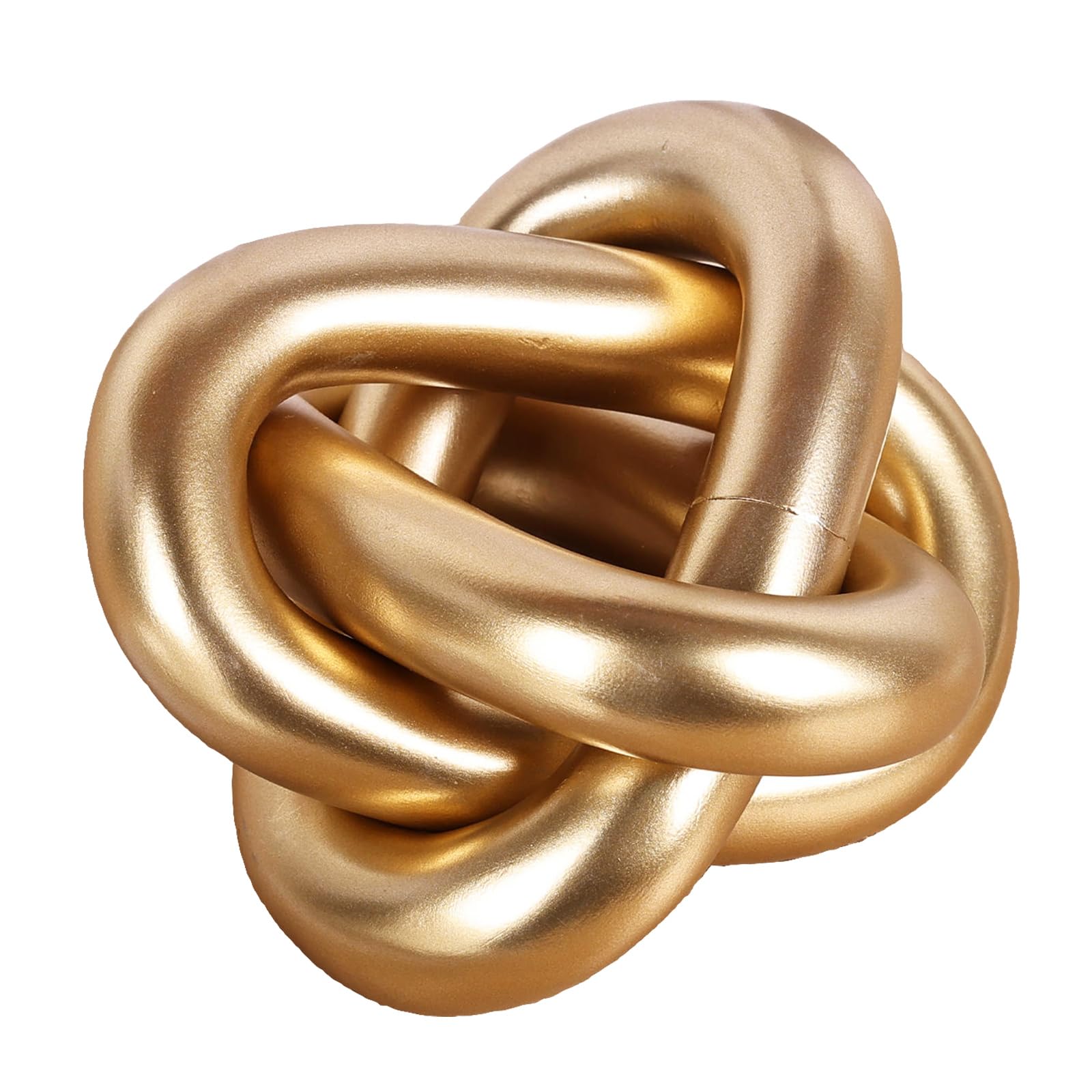 11,51 cm goldener Kunstharzknoten-Dekor, 3 Glieder, abstrakte Tischskulptur | Drei Harzschlaufen bewegen sich leicht und schaffen einen Satin-Goldknoten-Akzent für Couchtische, Regale