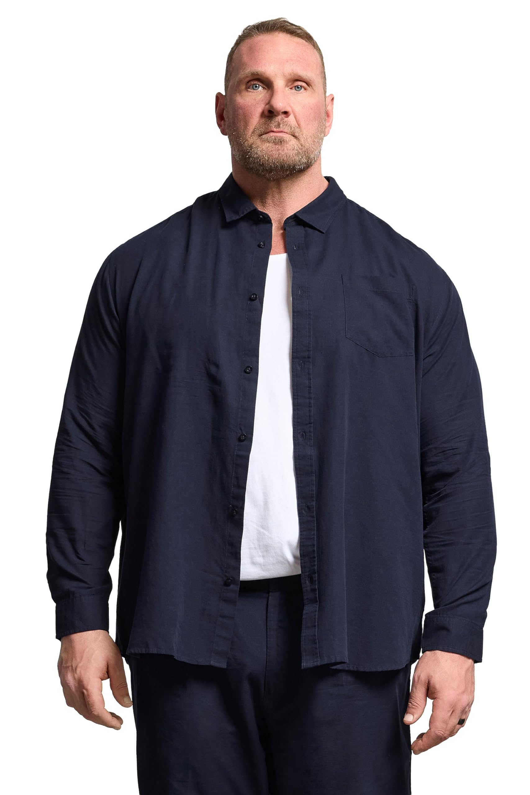 BadRhino Long Sleeve Linen Shirt, Blue, Size 5-6Xl, Men