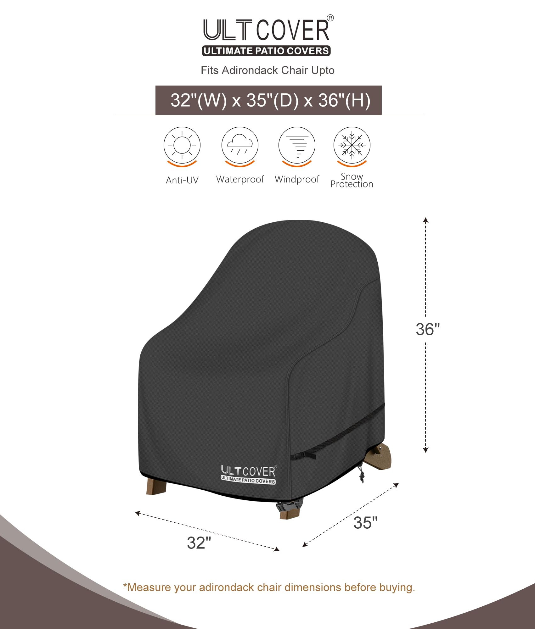 FQQF ULTCOVER Adirondack Lot de 4 housses de chaise de patio imperméables pour chaises d'extérieur jusqu'à 81,3 x 89 x 91,4 cm (l x P x H), noir