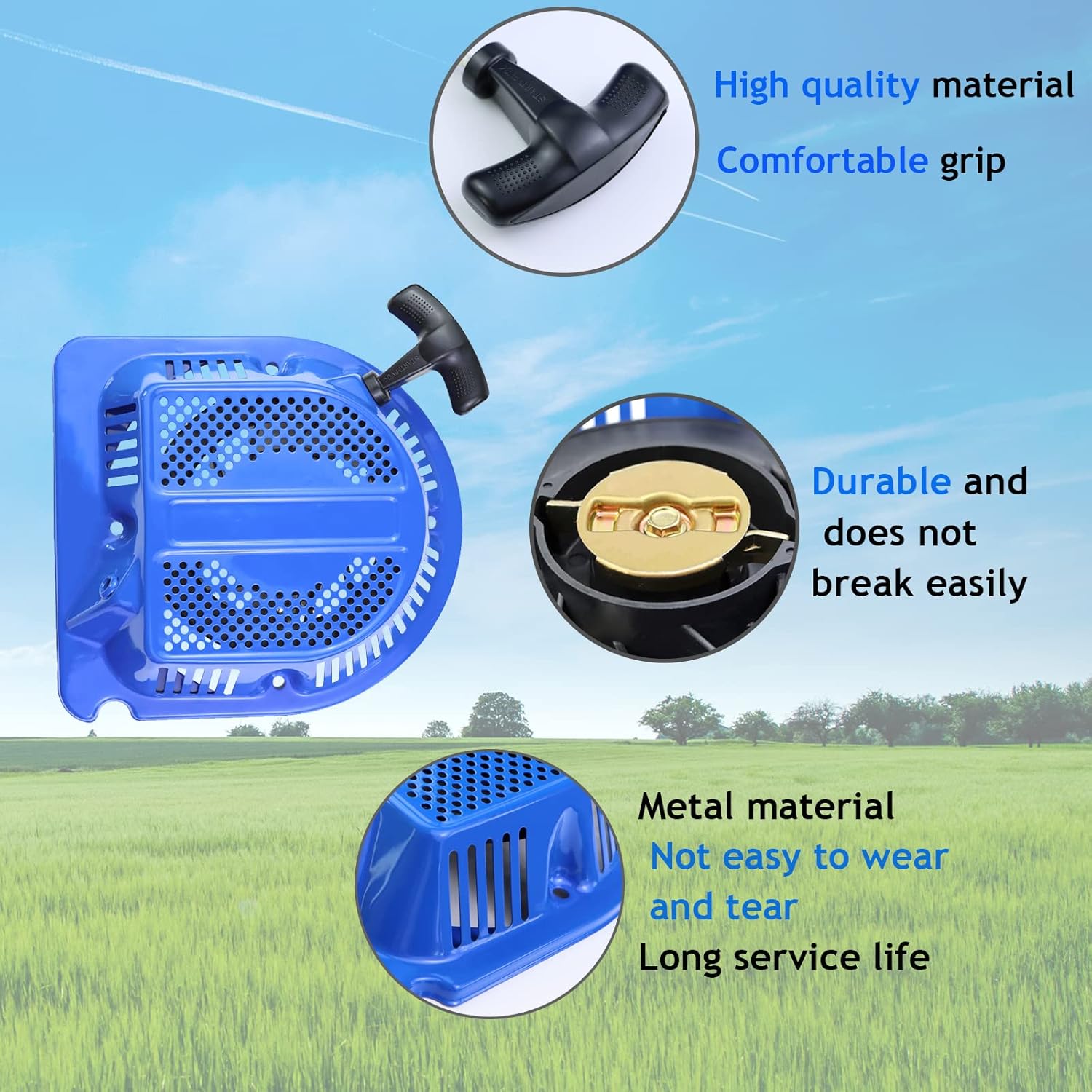WOTIAN Recoil Pull Starter Assembly Compatible with DuroMax Generator 274cc 270cc Replacement Parts XP7500DX XP7500X Water Pump/Pressure Washer Blue 4 Holes