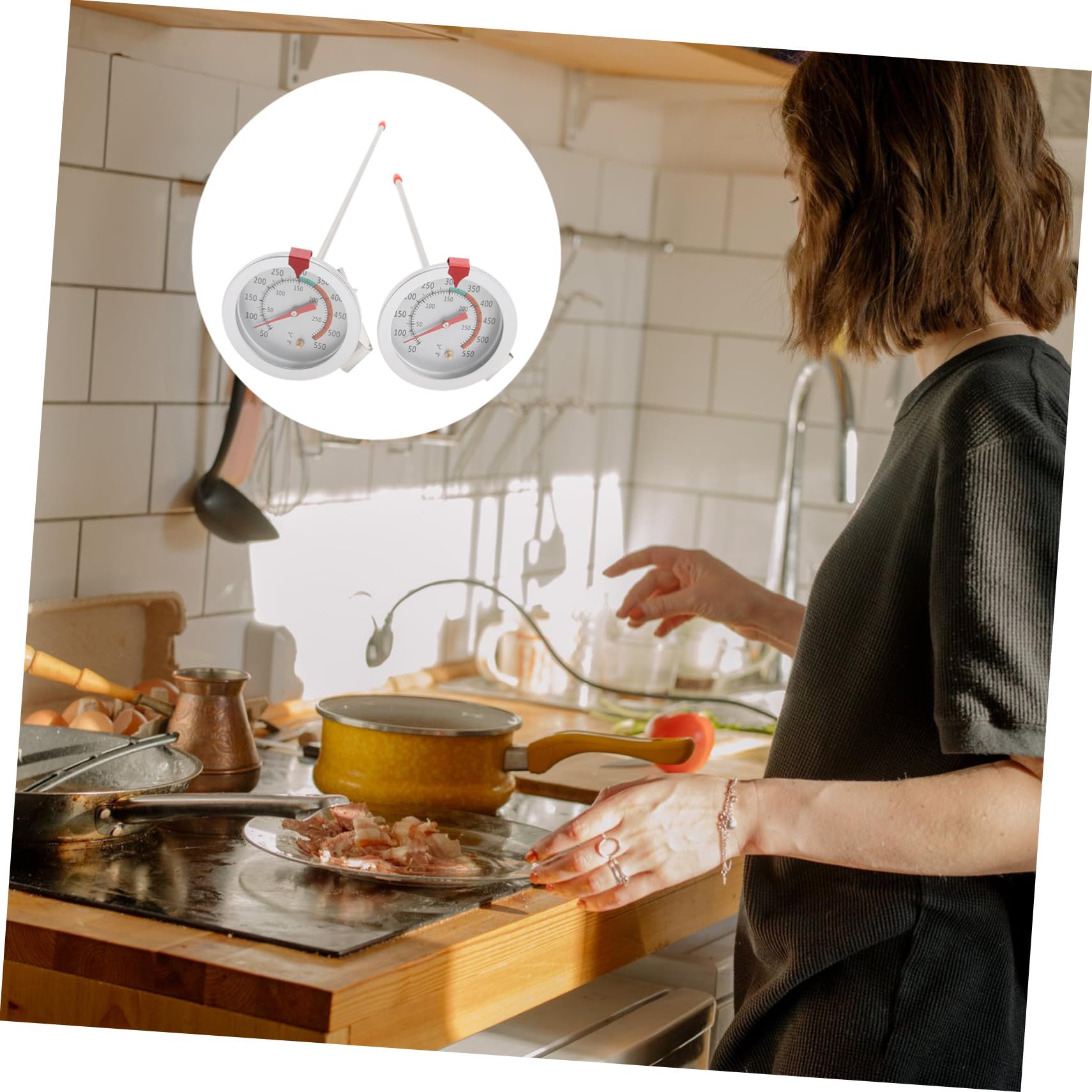 2 Piezas Termómetro para Freír de Acero Inoxidable Resistente al Calor con Clip Fijo Medidor de Temperatura para y Freidoras Precisa Fácil y Uso