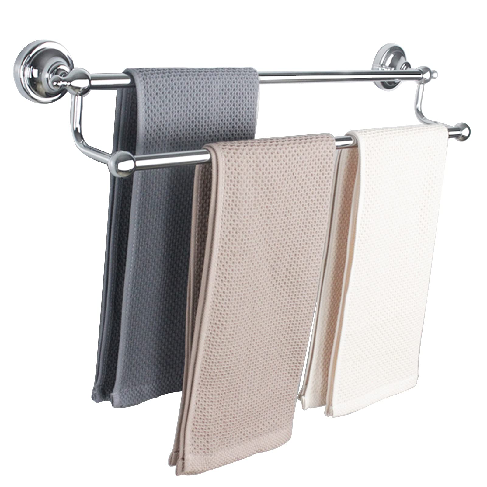 Sustowel Portasciugamani Doppio Portasciugamani Finitura Argento Lucido, Appendiabiti A Parete per Bagno E Cucina - 45Cm/60Cm/75Cm Rotondo/45Cm