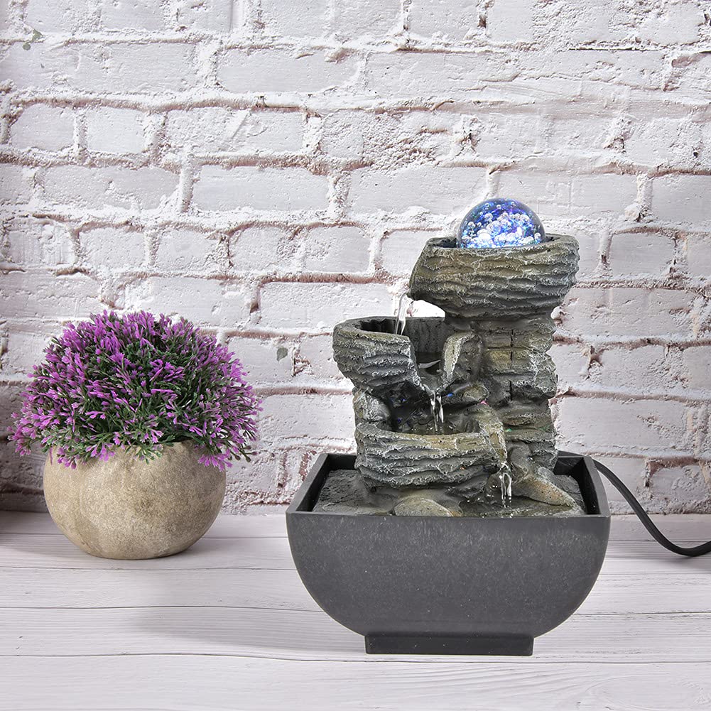 Fontana a Cascata per Interni con Illuminazione, Bellissima Fontana per Interni, Fontana da Tavolo, Umidificatore, Fontana per Acqua, Decorazione del Soggiorno,