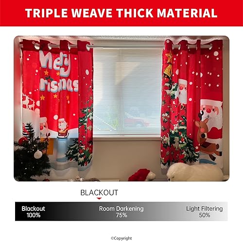 Miniatura 5 de Cortinas navideñas de Papá Noel para sala de estar, 52 x 84 pulgadas, 2 paneles con ojales, decoración de tela impresa, cortinas opacas con