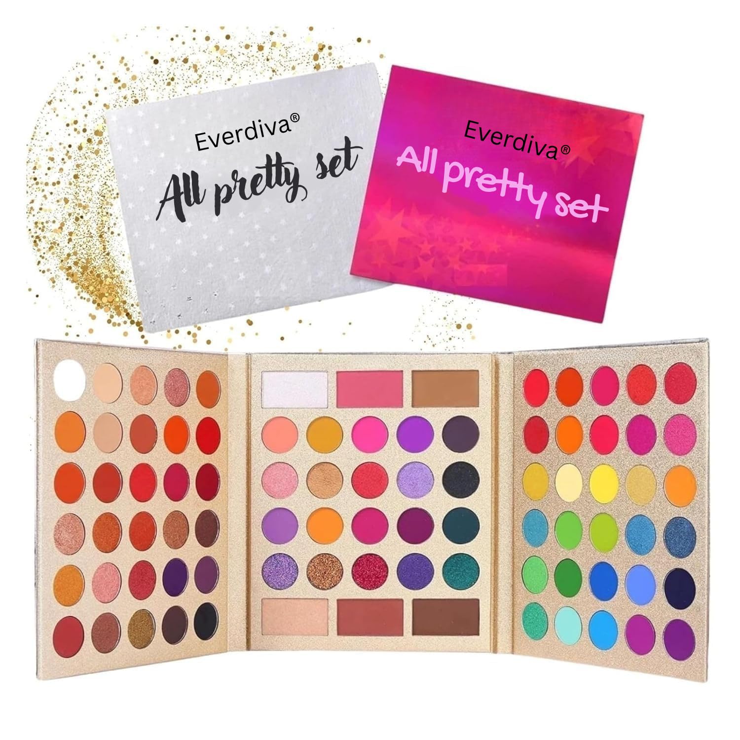 Everdiva Eyeshadow Palette with Brush, Semi-Matte Shimmery Glossy Metallic Eye Shadow Highlighters Contour Blush Powder All In One Makeup Pallet - 86 Colors-picture-49