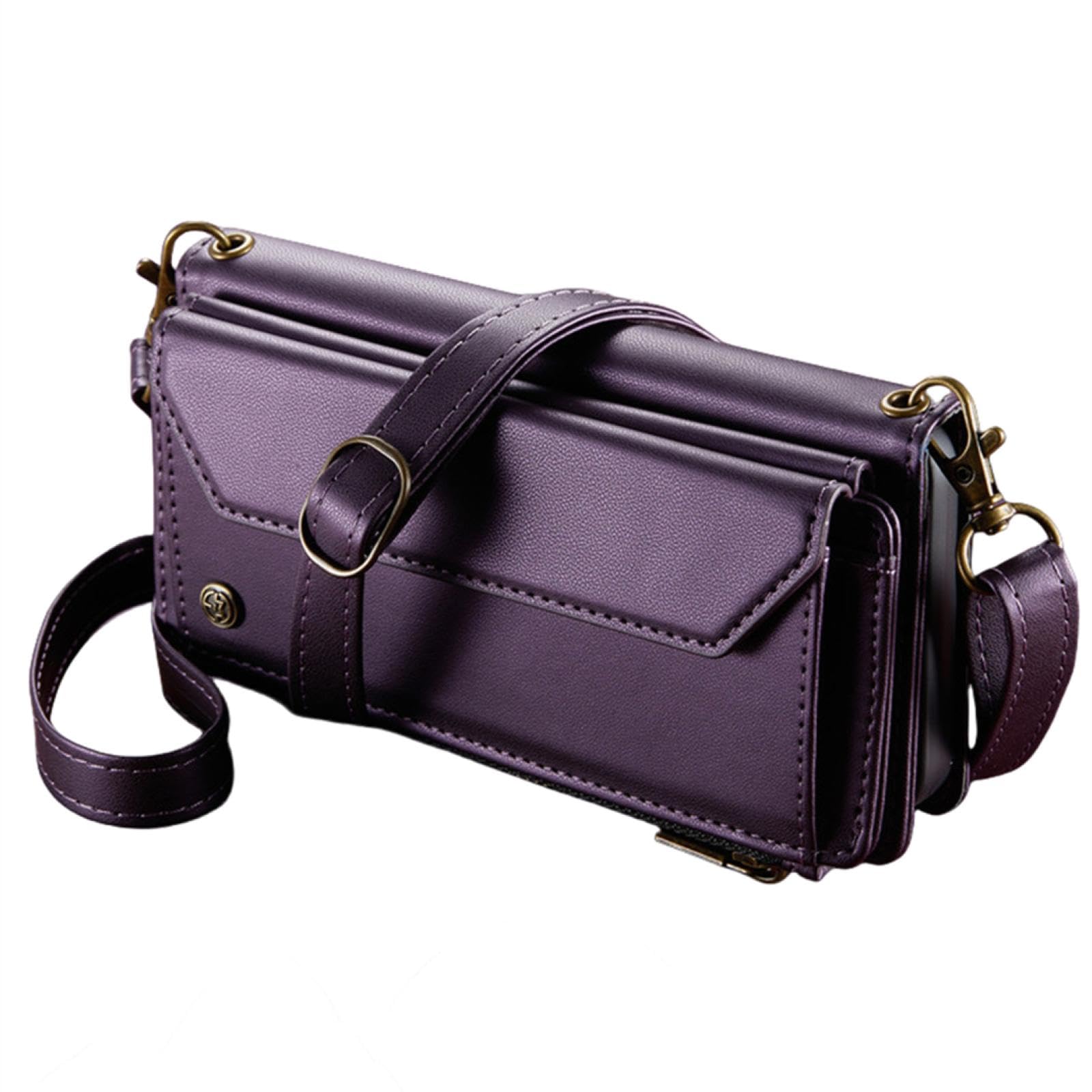 Do iPhone'a 15 Crossbody Portfel Zamek Błyskawiczny Etui na Telefon Karty Smycz Skórzana Etui (Do iPhone'a 15/FIOLETOWY)