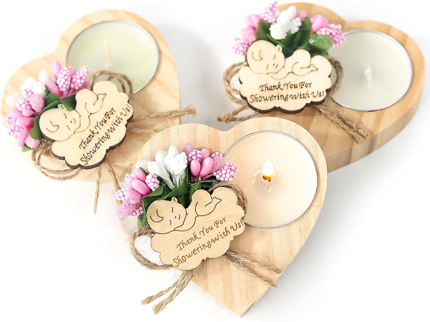 50 Piece Wooden Candle Holders, Baby Shower Favors for Guests, Baptism Candle Favors,Baby Shower Return Gifts for Guests .(pink)