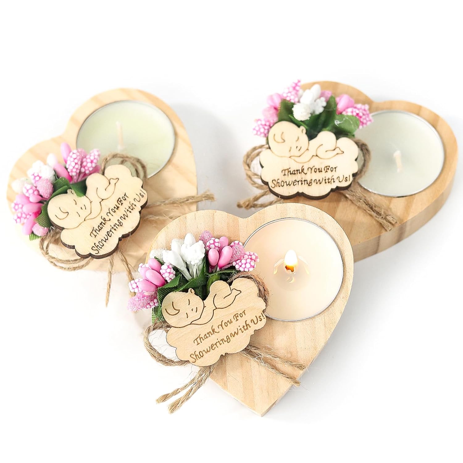 50 Piece Wooden Candle Holders, Baby Shower Favors for Guests, Baptism Candle Favors,Baby Shower Return Gifts for Guests .(pink)