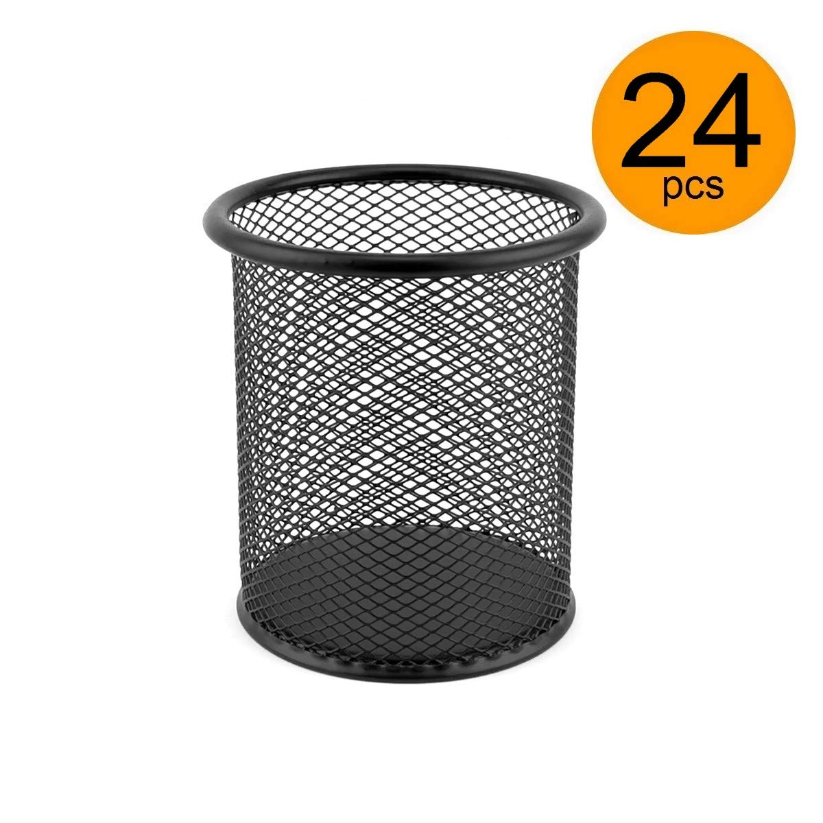 D.RECT - Metall Stifteköcher 24 Stück | Stiftehalter Rund aus Drahtmetall | Schreibtisch Organizer | Mesh Multifunktions Becher für Kugelschreiber Ø91 mm Marineblau Schwarz, 800079
