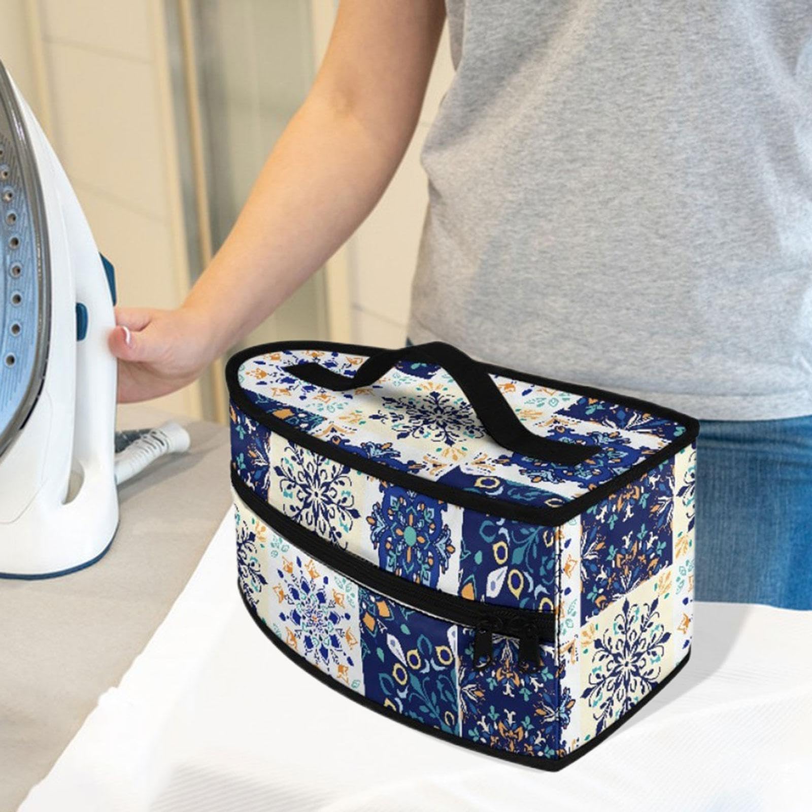Borsa porta ferro da stiro con manico, pratica e multiuso, con chiusura a cerniera, per viaggi di lavoro all'aperto e al chiuso, Blu E Bianco