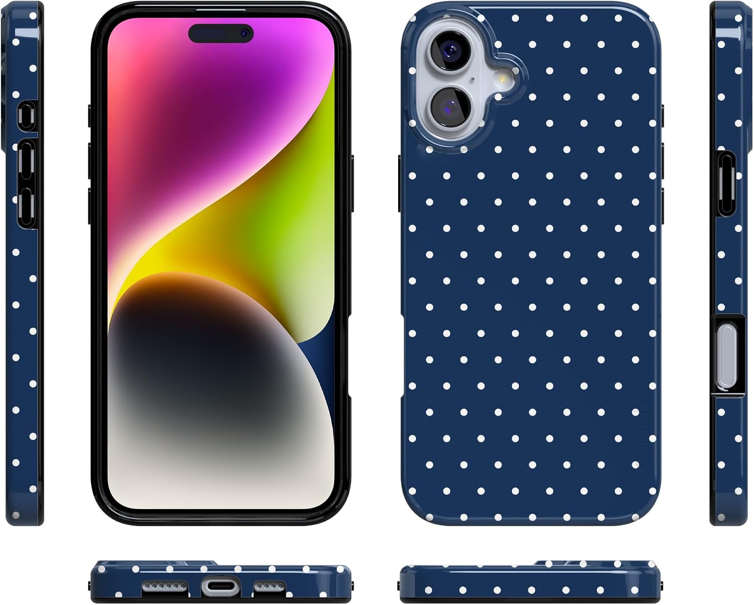 Casely iPhone 16 Case | On the Dot | Navy Polka Dot | Compatible with MagSafe | Classic Ultra Slim Design