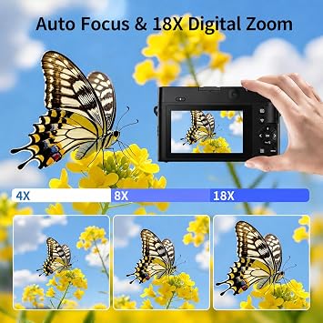 Digital Camera 5K 75MP for Photography, Vlogging Camera with Wi-Fi, Compact Camera with 3 Screen for Travel Youtube Beginners, 18x Digital Zoom, Autofocus, Includes 64GB Memory Card