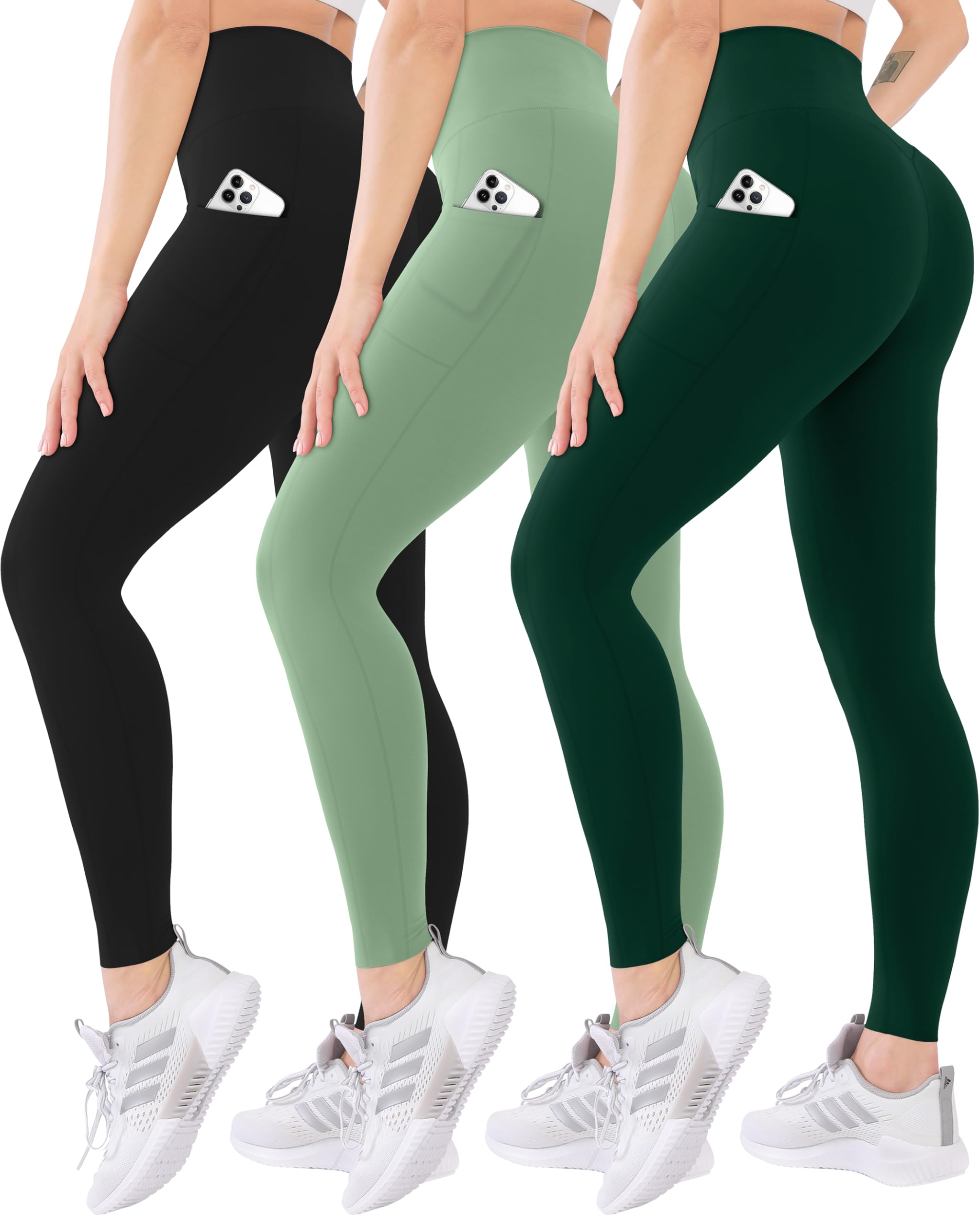 Blisset 3 Pack High Waisted Leggings for Women with Pockets Soft Active Tummy Control Pants for Yoga Running & Daily Wear