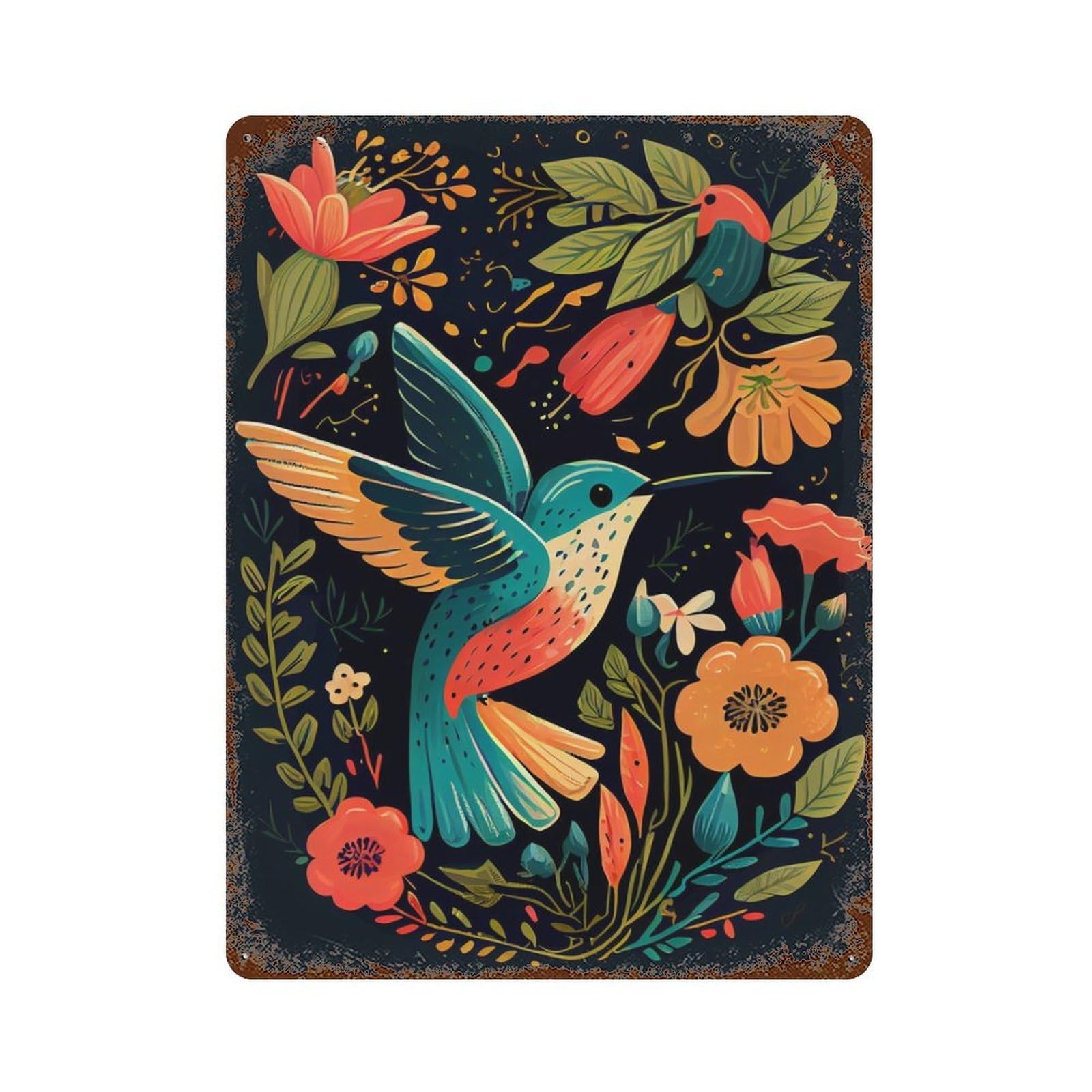 Garage Style Hummingbird Kid Bird Vintage Rust Metal Sign 15.7"x11.8", Industrial Home Decor for Bar And Workshop