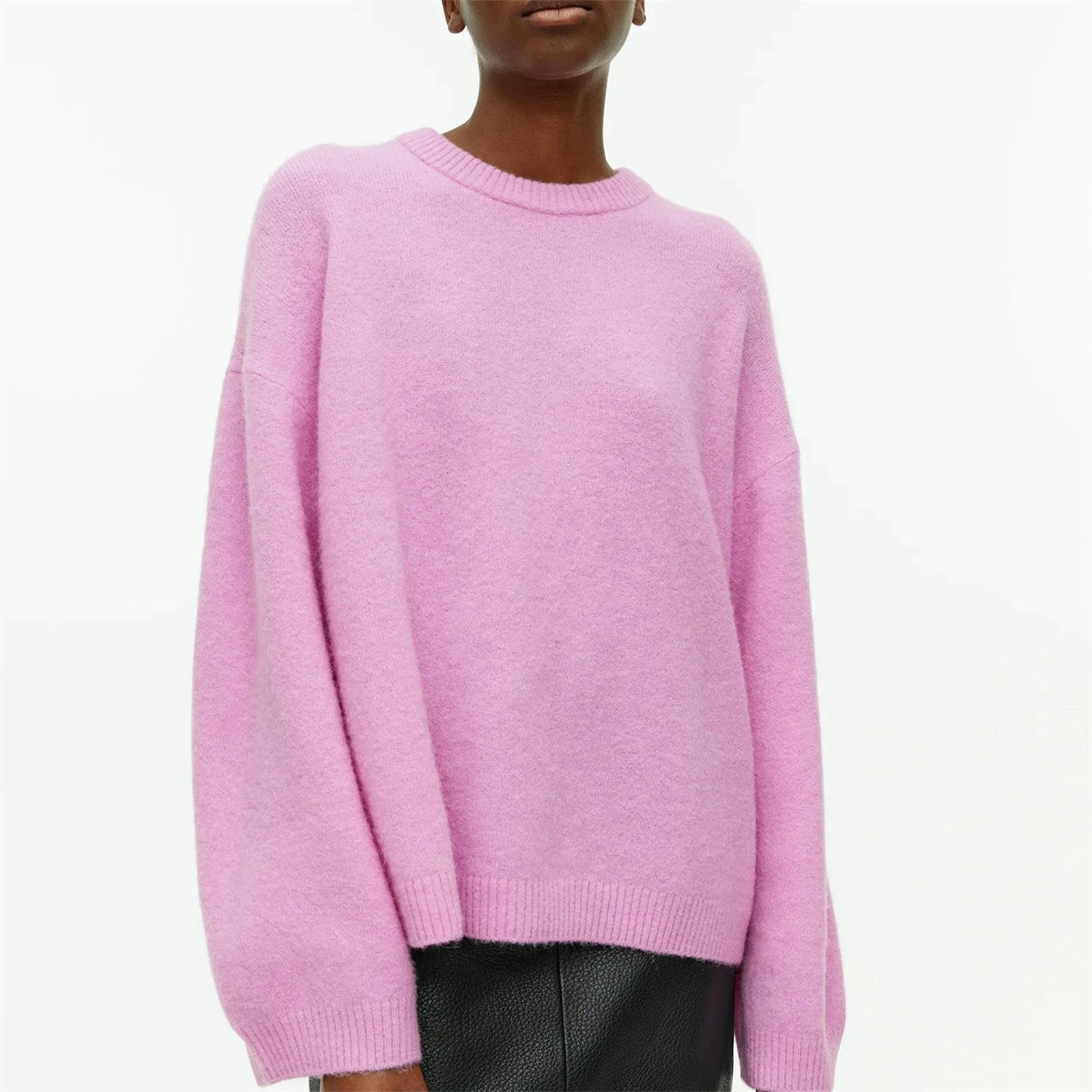 Sweter O Neck Lampion Rękaw Sweter Kobiety Dzianinowe Swetry Damskie Topy-Czarny-M