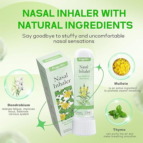 Vista 3 de Difusor de hierbas Mullein (paquete de 1) + palitos nasales de gordolobo PUFFIAIR (paquete de 3) Gdolobo puro, tomillo, menta y dendrobio