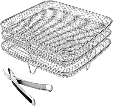 8 Inch Air Fryer Rack Square Three Stackable Racks,Stainless Steel Multi-Layer Dehydrator Rack,Air Fryer Accessories