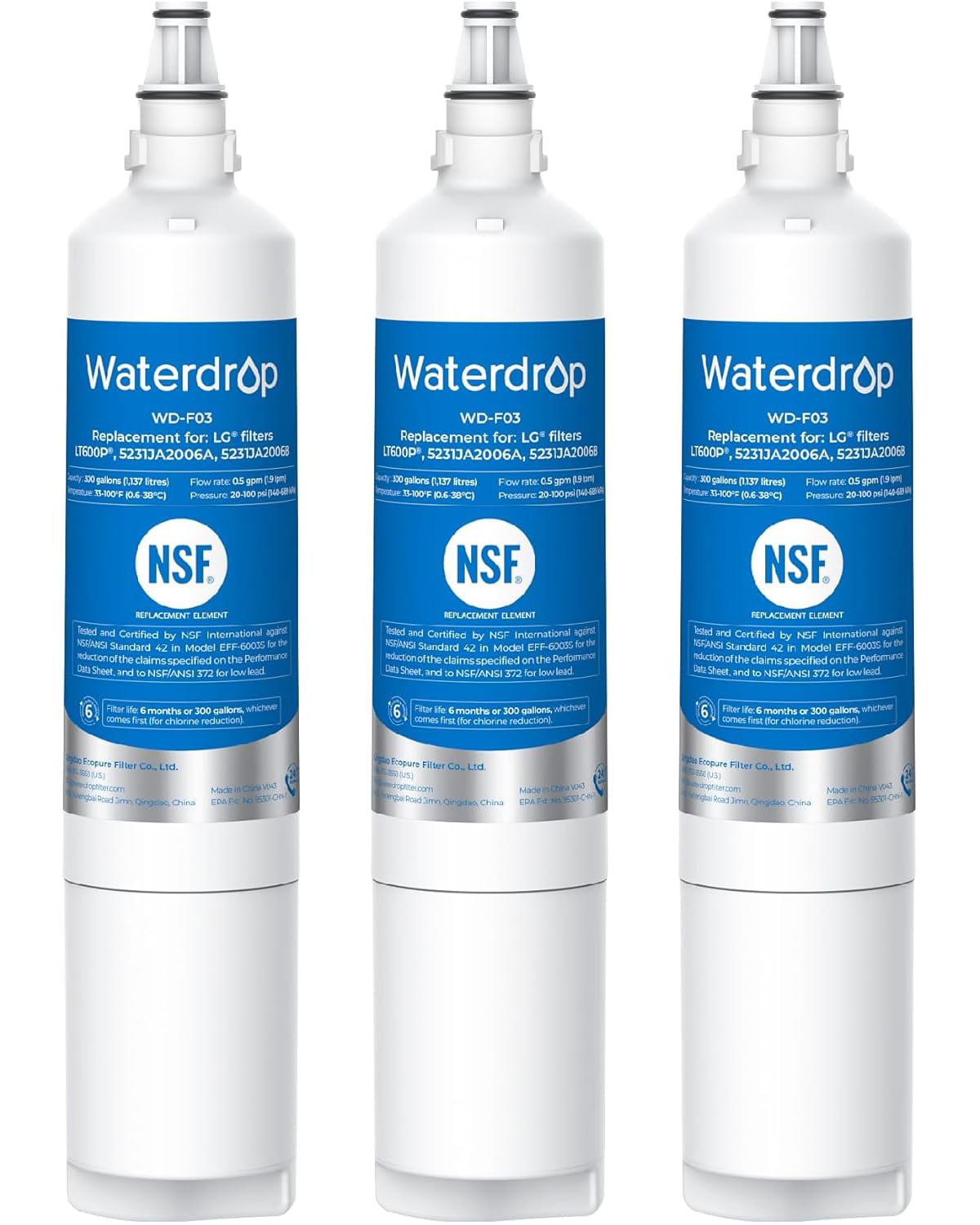 Waterdrop 5231JA2006A Replacement for LG LT600P Refrigerator Water Filter fml-2 KENMORECLEAR 46-9990 KENMORE 9990 5231JA2006B RWF1000A LFX25960ST LSC27931ST