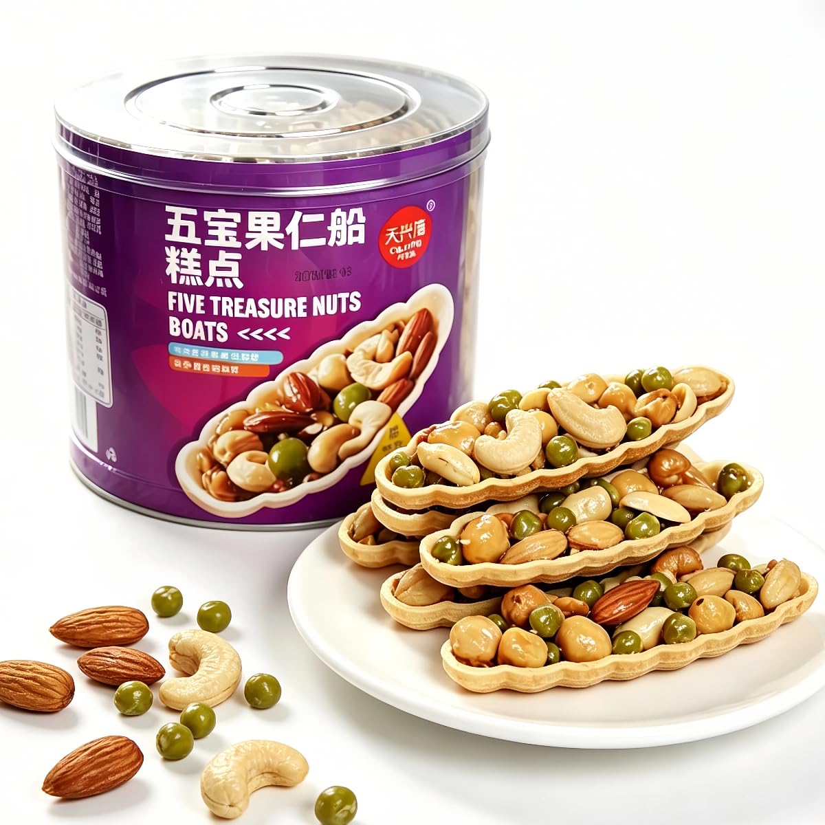 Five Treasure Nut Crisp Snacks 540g (Approx. 30 Packs) Thins, Almond Nut Crisps with Mixed Nuts, Snacks with Nuts,Individually Wrapped Crunchy Snack, Nut Brittle Treat, Ready-to-Eat Snack