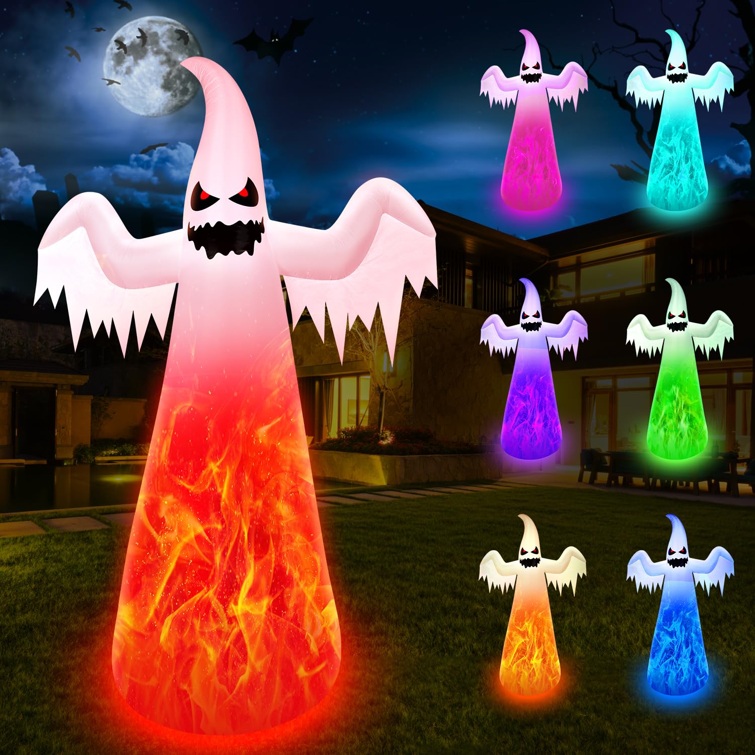 Fantôme gonflable LED 7 couleurs à effet flamme rotative pour grand jardin