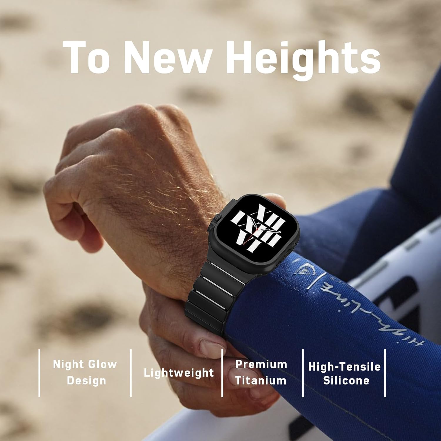 Magnetic Titanium Band Silicone Inner Lining for Apple Watch Ultra 3/2/1 49mm & iWatch Series 11/10/9/8/7/6/5/4 46mm 45mm 44mm, 24mm Wide Lightweight Dual-Layer Titanium Link Strap for Men