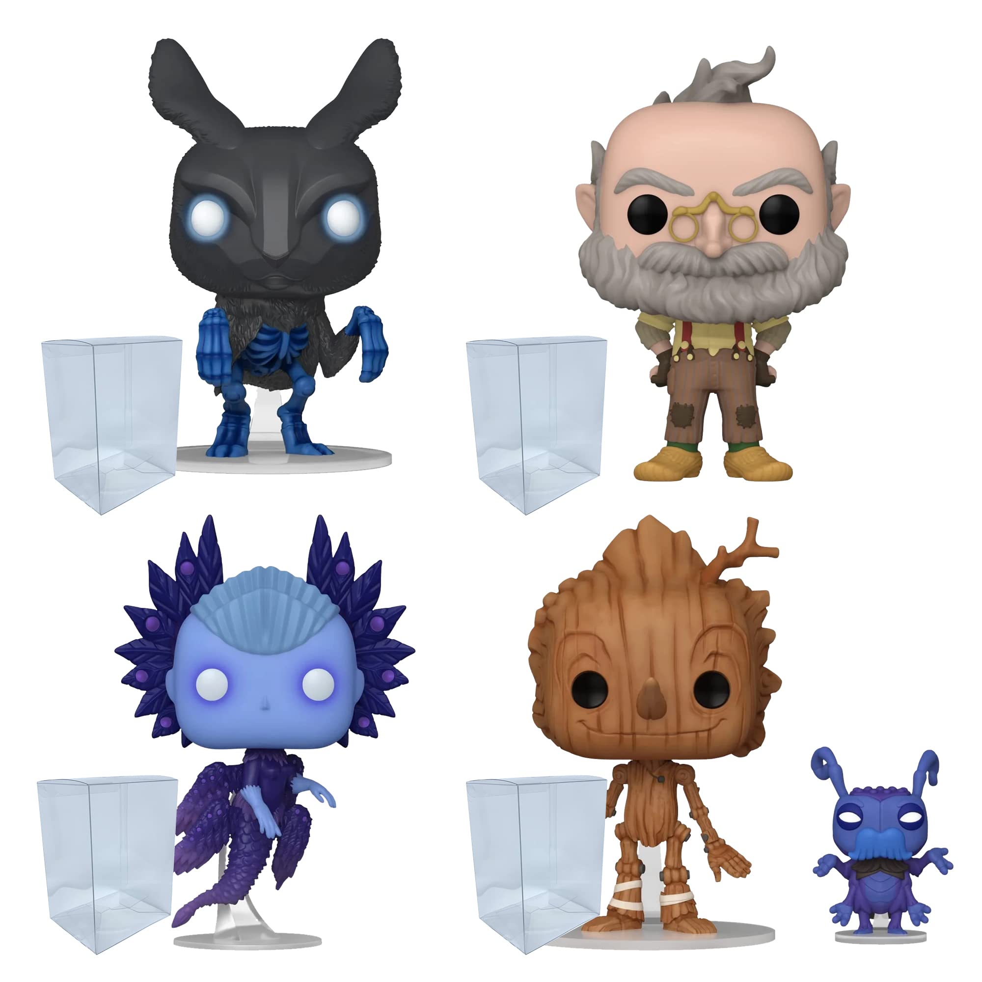 Blue Salamander Emporium Protector with Pop Bundle - Includes Netflix Pinocchio: Black Rabbit, Geppetto, Wood Sprite, Pinocchio & Cricket, Vinyl Figures with 4 Plastic Cases