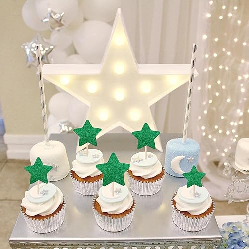 Miniatura 5 de 30 piezas de adornos de estrella para cupcakes con purpurina montados con estrella centelleante, para boda, compromiso, despedida de soltera, fiesta